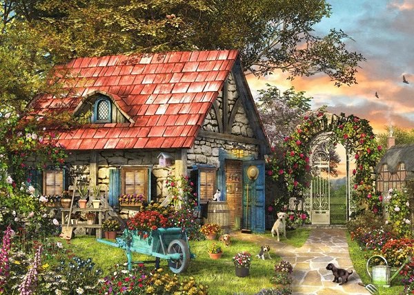 Huis in de tuin. legpuzzel online