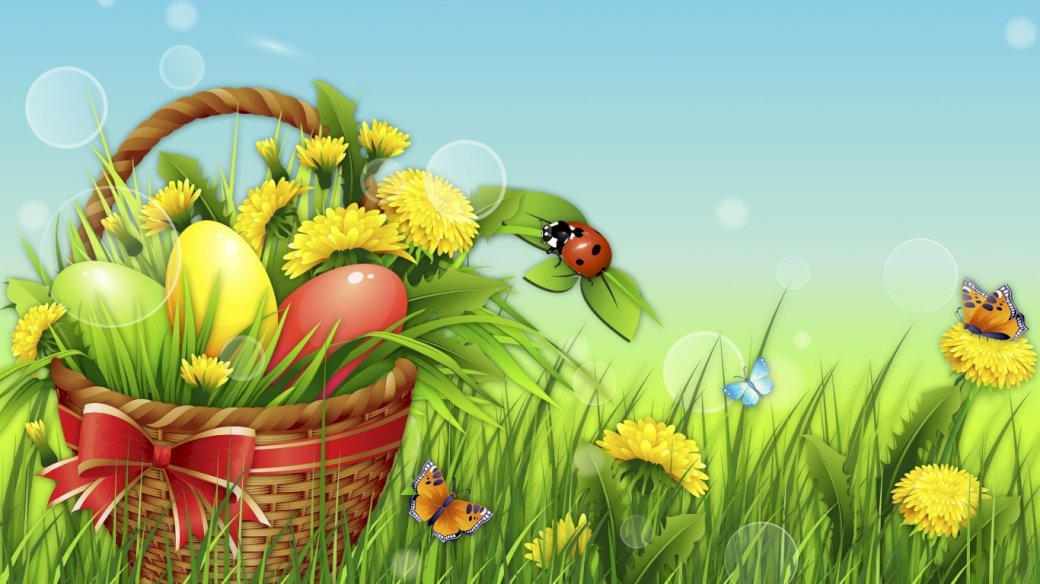 Easter eggs, basket, meadow online puzzle