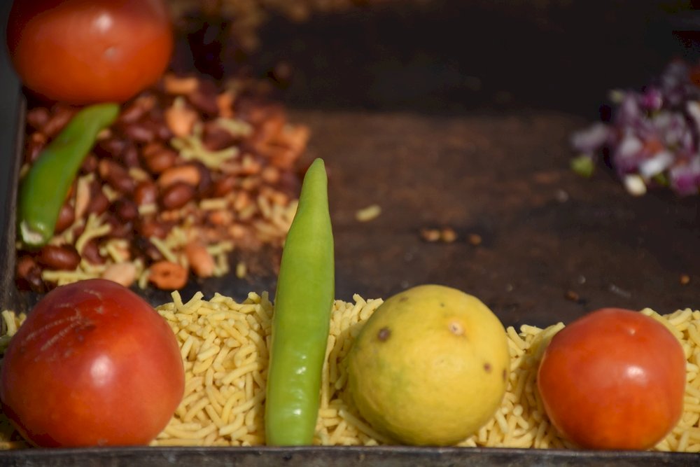 stánky s jídlem na ulicích Indie online puzzle