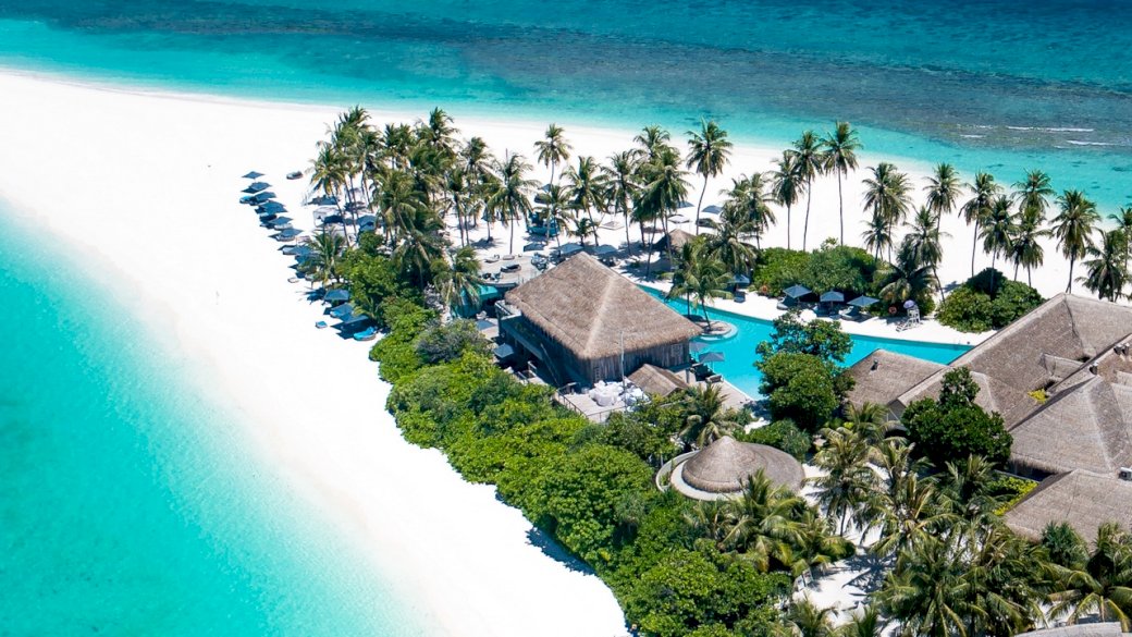 Meer, Strand, Insel, Malediven, Palme, Häuser Puzzlespiel online