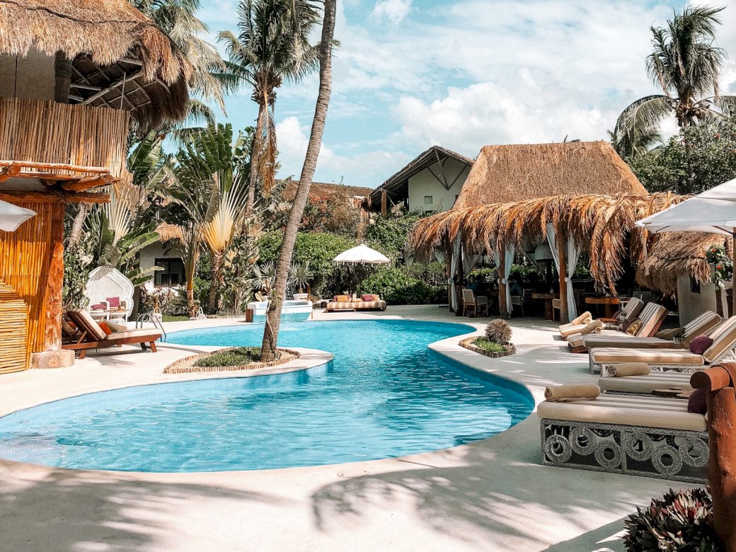 pool, palmer, vila, sommar, tropiker Pussel online