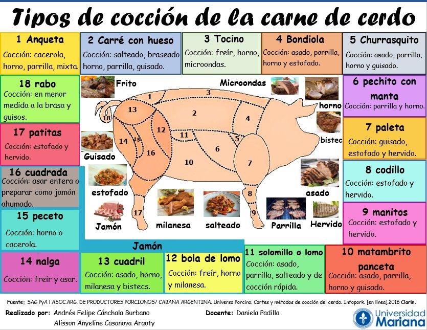 Tipos de cortes de cozimento de carne de porco puzzle online