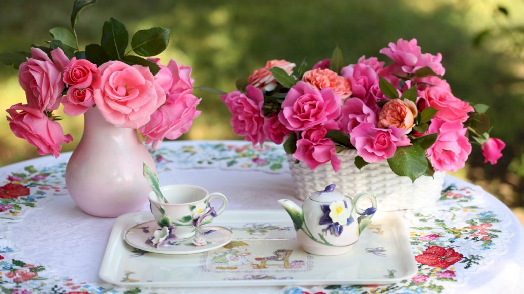 Blumensträuße, Tasse Online-Puzzle