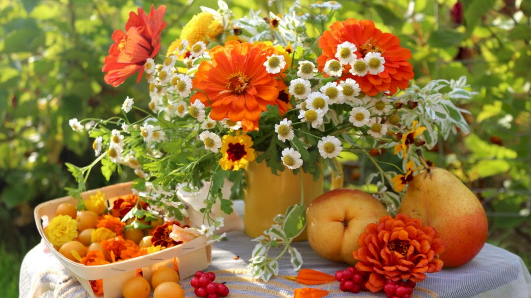 Bouquet de fleurs, fruits puzzle en ligne