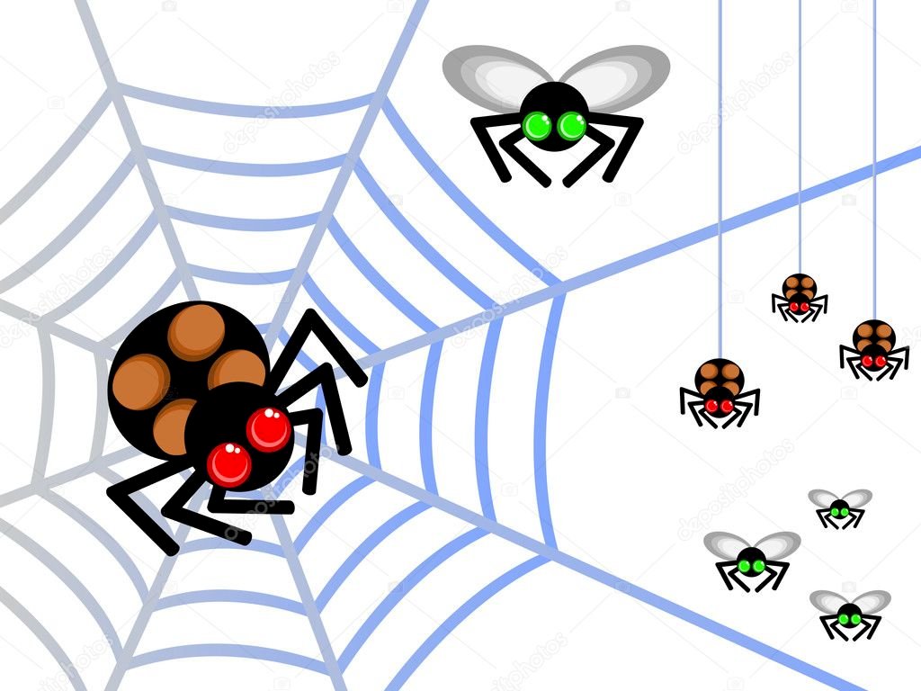 Spindel och flugor pussel på nätet