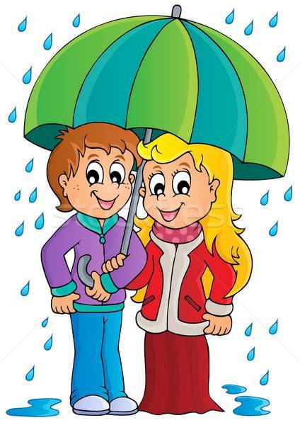 Eső - gyerekek esernyővel kirakós online