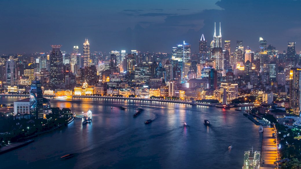 Панорама Шанхая ночью пазл онлайн