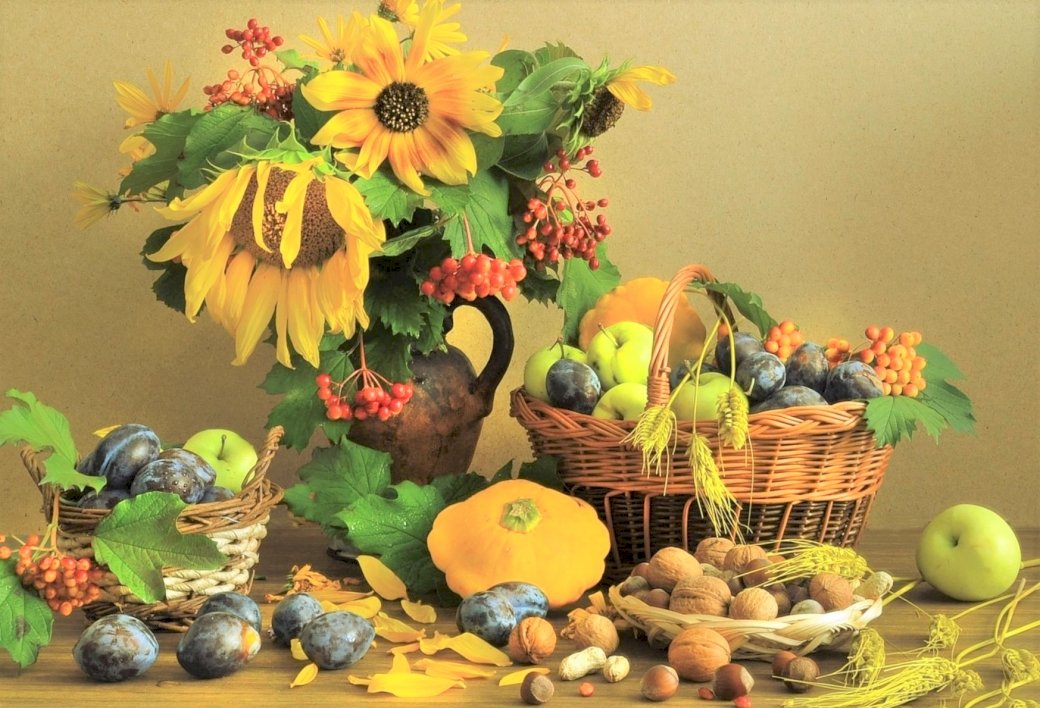 Μπουκέτο λουλουδιών, φρούτα online παζλ