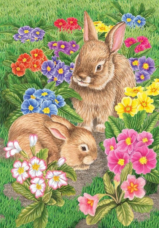 Зайцы и первоцветы. онлайн-пазл