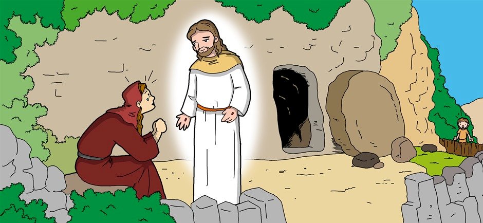 Maria Magdalena och Jesus vid graven Pussel online