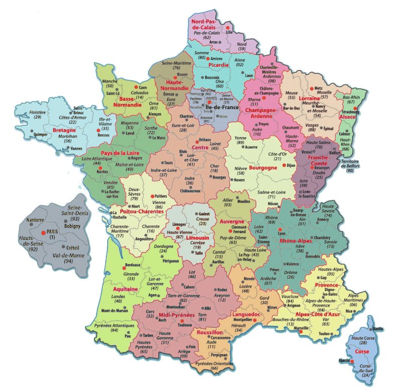 Карта на Франция онлайн пъзел