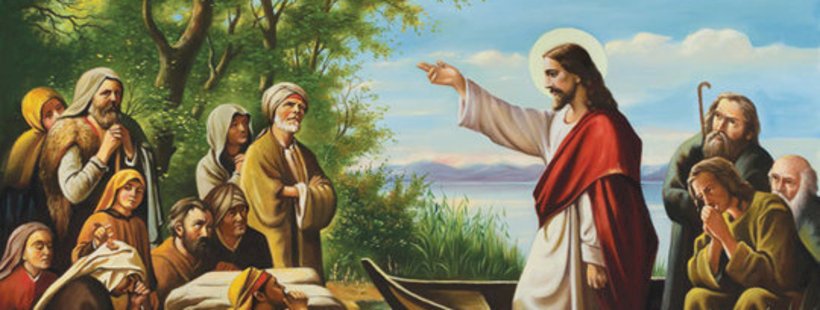 Jezus geeft les vanaf een boot legpuzzel online