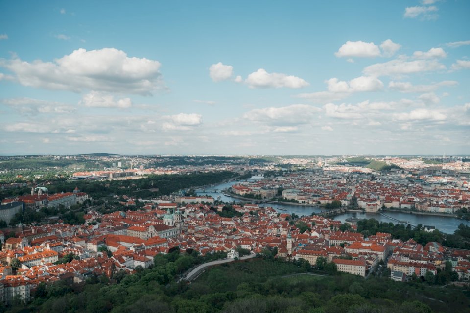 View over city of Prague at online puzzle