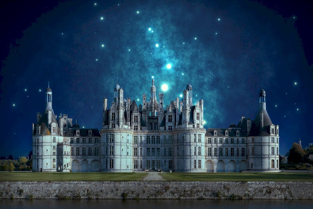 underbart slott på natten pussel på nätet