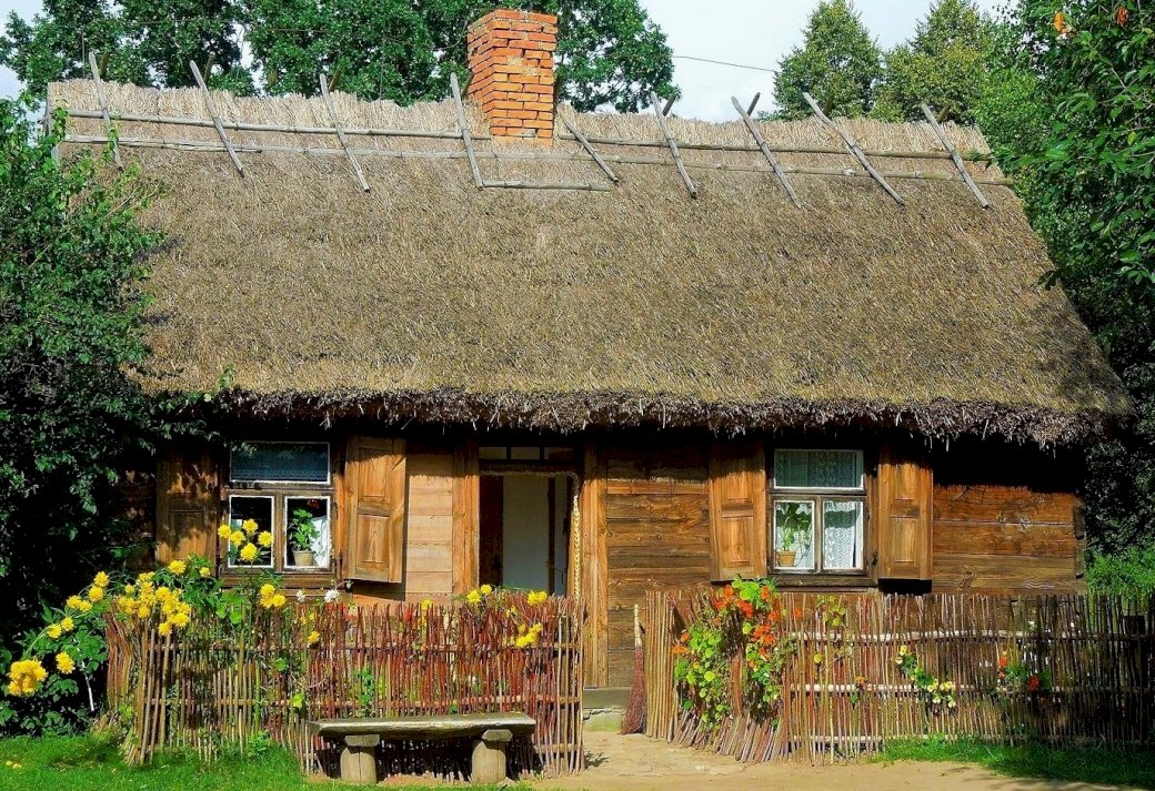 Cottage in legno, fiori puzzle online