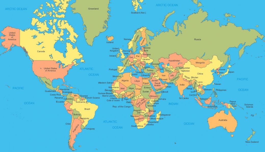 mapa de países do mundo puzzle online