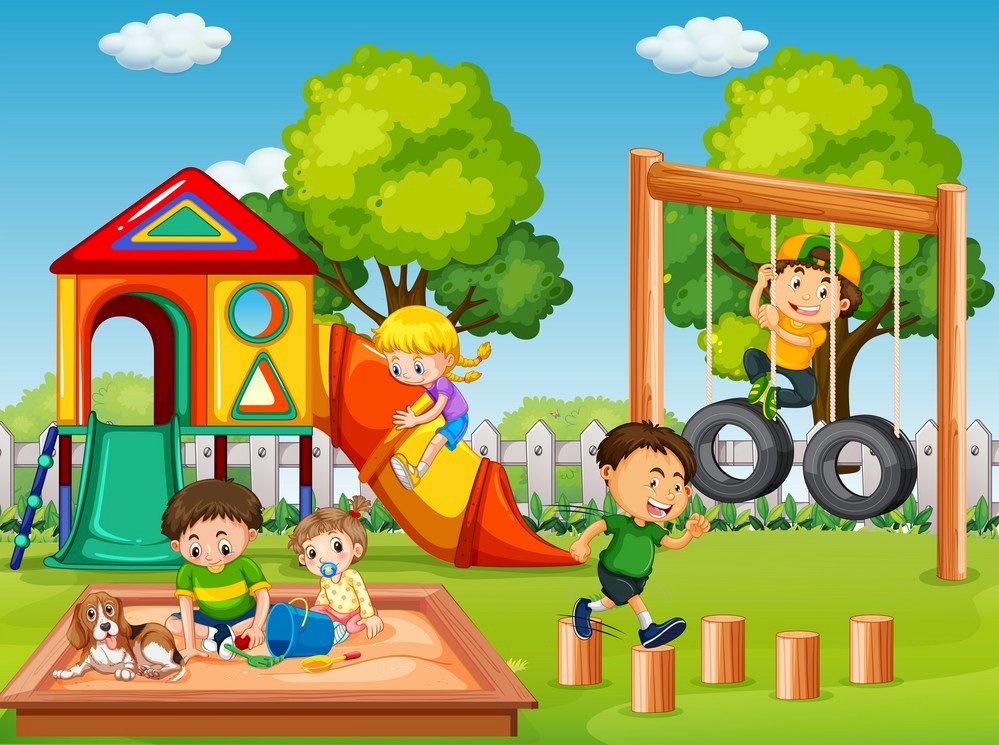 Jigsaw puzzle game with kids in park Royalty Free Vector