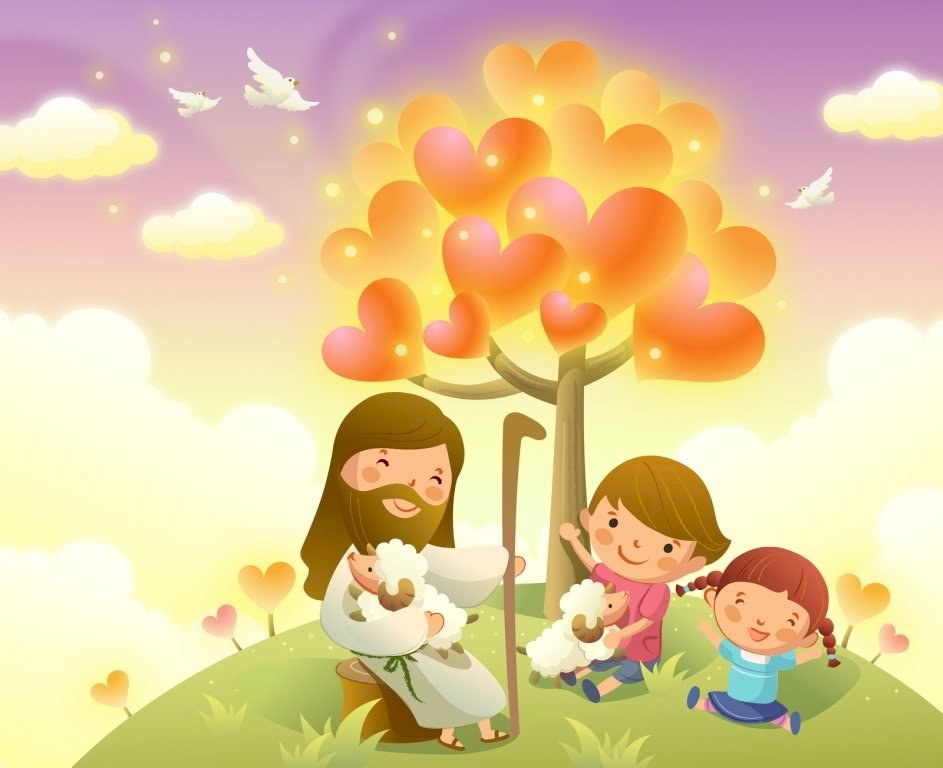 Ісус і діти, що моляться. пазл онлайн