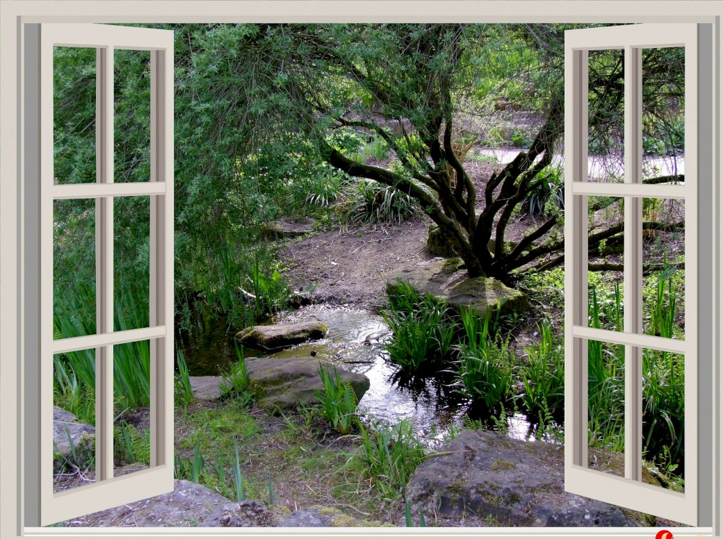 kilátás az ablakon a kertre kirakós online