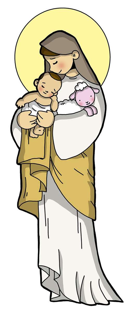 Mary with Jesus and the lamb, online puzzle