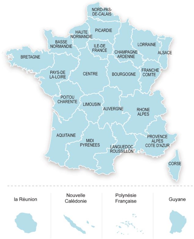 Карта на регионите на Франция онлайн пъзел