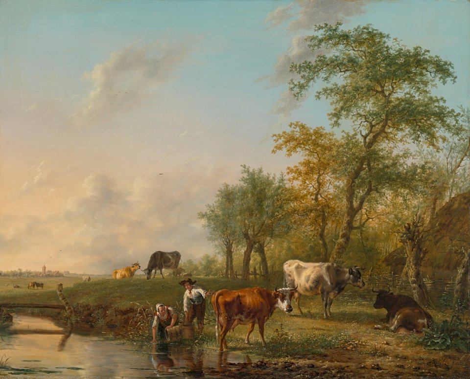 Titel: Landschaft mit Rindern. Online-Puzzle