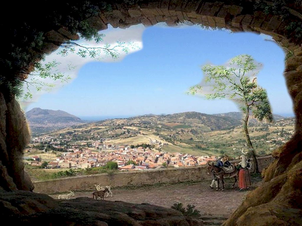 Panorama de Bolognetta visto desde el noreste con la montaña rompecabezas en línea