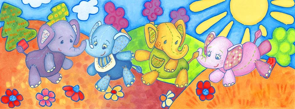 Färgglada elefanter pussel på nätet