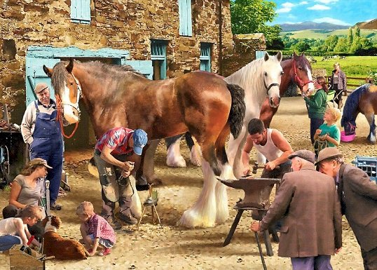 Blacksmith shoeing horses. jigsaw puzzle online