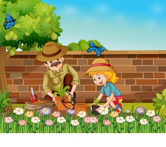 Puzzle auf dem Gemüsegarten mit Großvater und Enkelin Puzzlespiel online