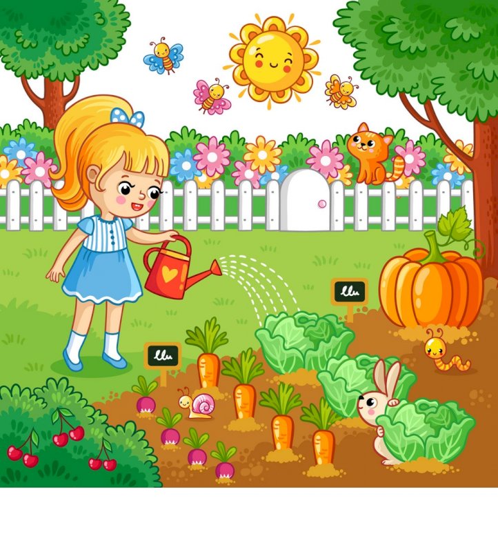 Liten flicka som tenderar hennes grönsaksträdgård pussel på nätet