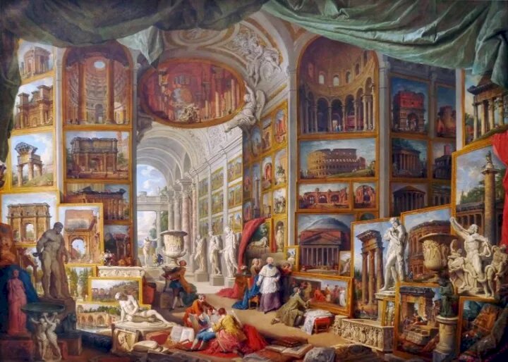 Galería de cuadros met uitzicht op de Roma Antigua online puzzel
