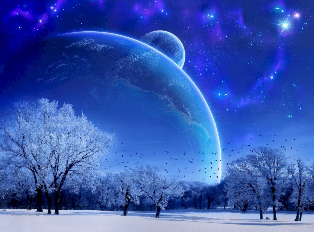Зимний пейзаж из научной фантастики пазл онлайн