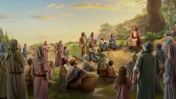 Jesus teaches crowds of people. online puzzle