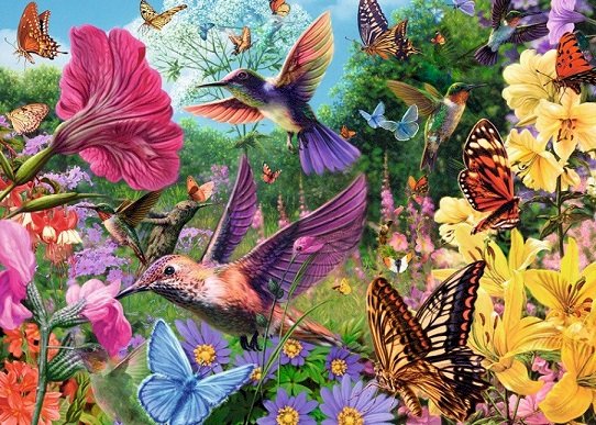 Градина, пълна с колибри. онлайн пъзел