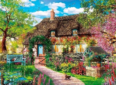 Huis met een tuin. legpuzzel online