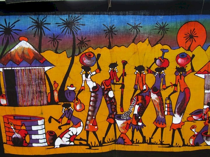 Африканская деревня, искусство пазл онлайн