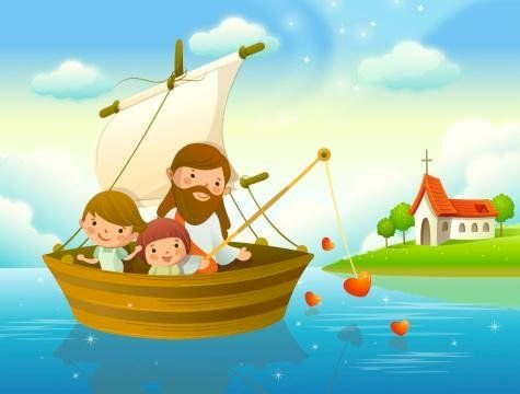 Исус на лодката с децата онлайн пъзел
