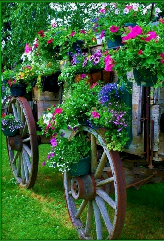 Un vagón con flores de colores. rompecabezas en línea