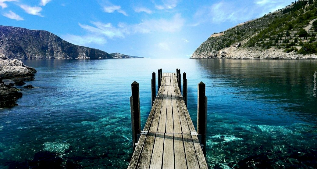 jetty, mountains, sea jigsaw puzzle online