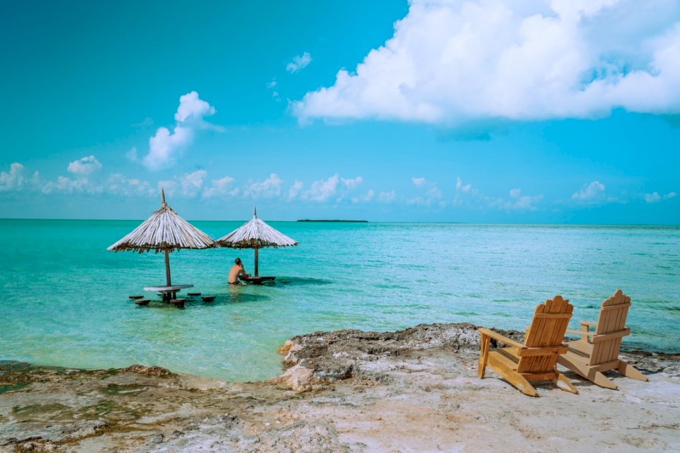 Man sitting alone in paradise. online puzzle