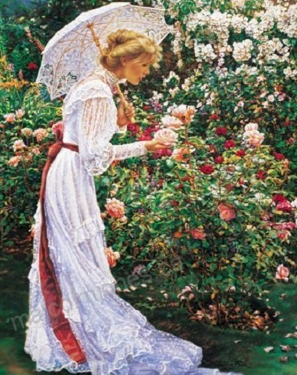 Femeie și trandafiri. puzzle online