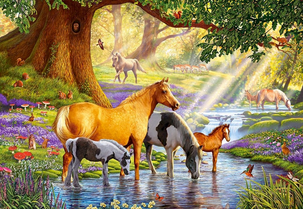 Лошади у ручья онлайн-пазл