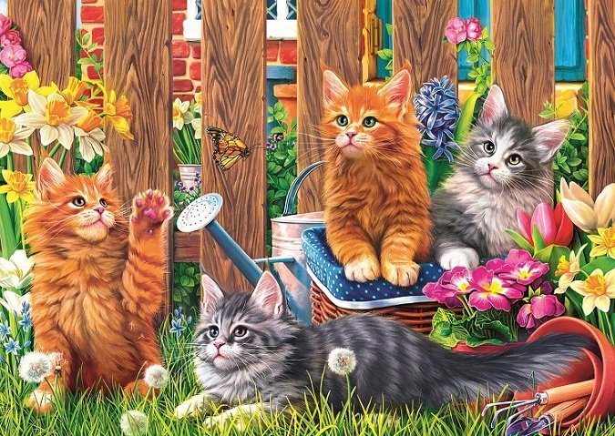 Katten in de tuin. legpuzzel online