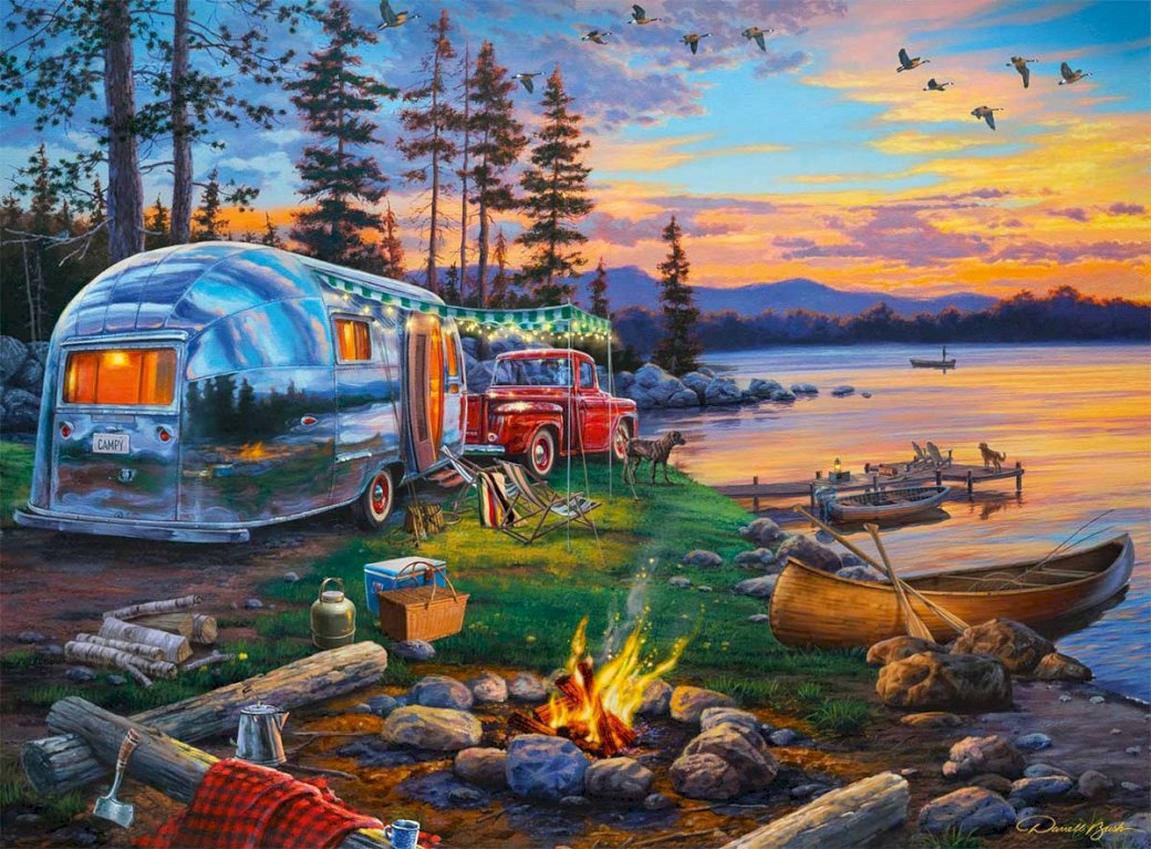 Camping-car et feu de joie puzzle en ligne