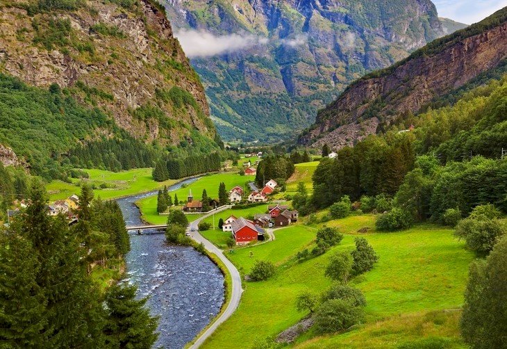 Cottages In The Mountains, River jigsaw puzzle online