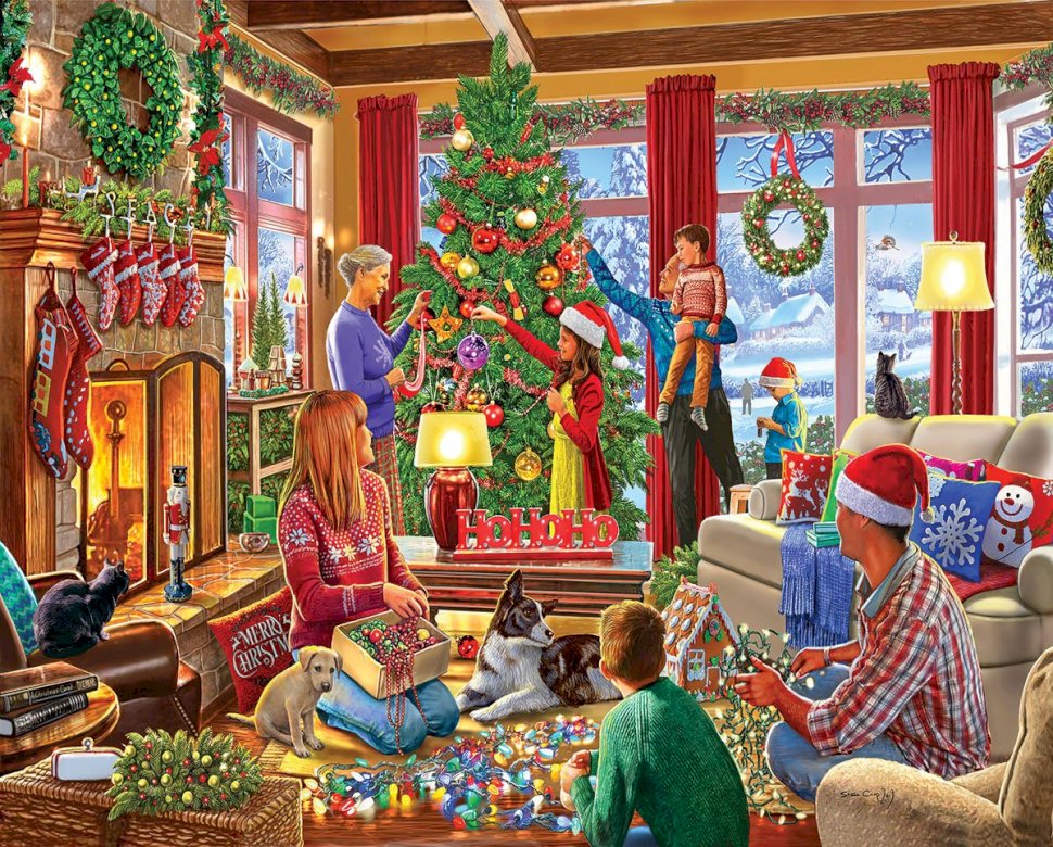 Zdobení vánočního stromku skládačky online