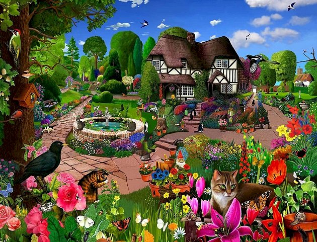 In einem bunten Garten. Online-Puzzle