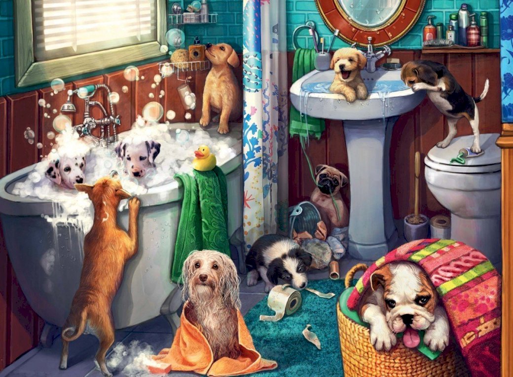 Dogs in the bath jigsaw puzzle online