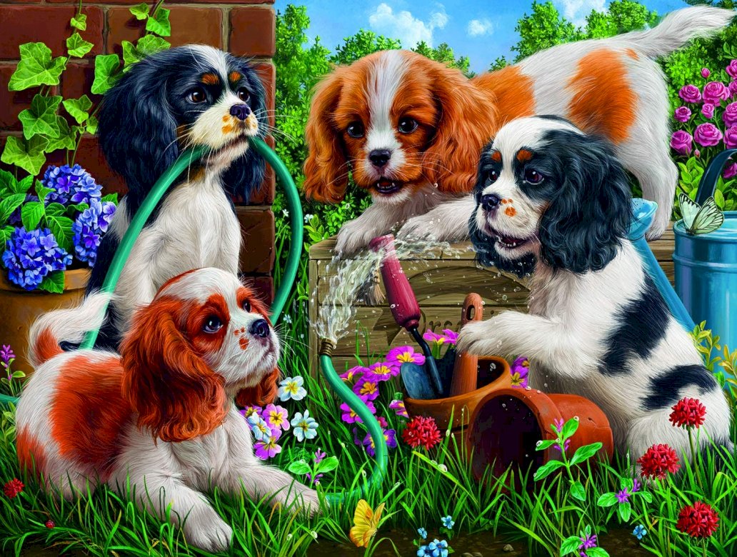 Pups in de tuin legpuzzel online
